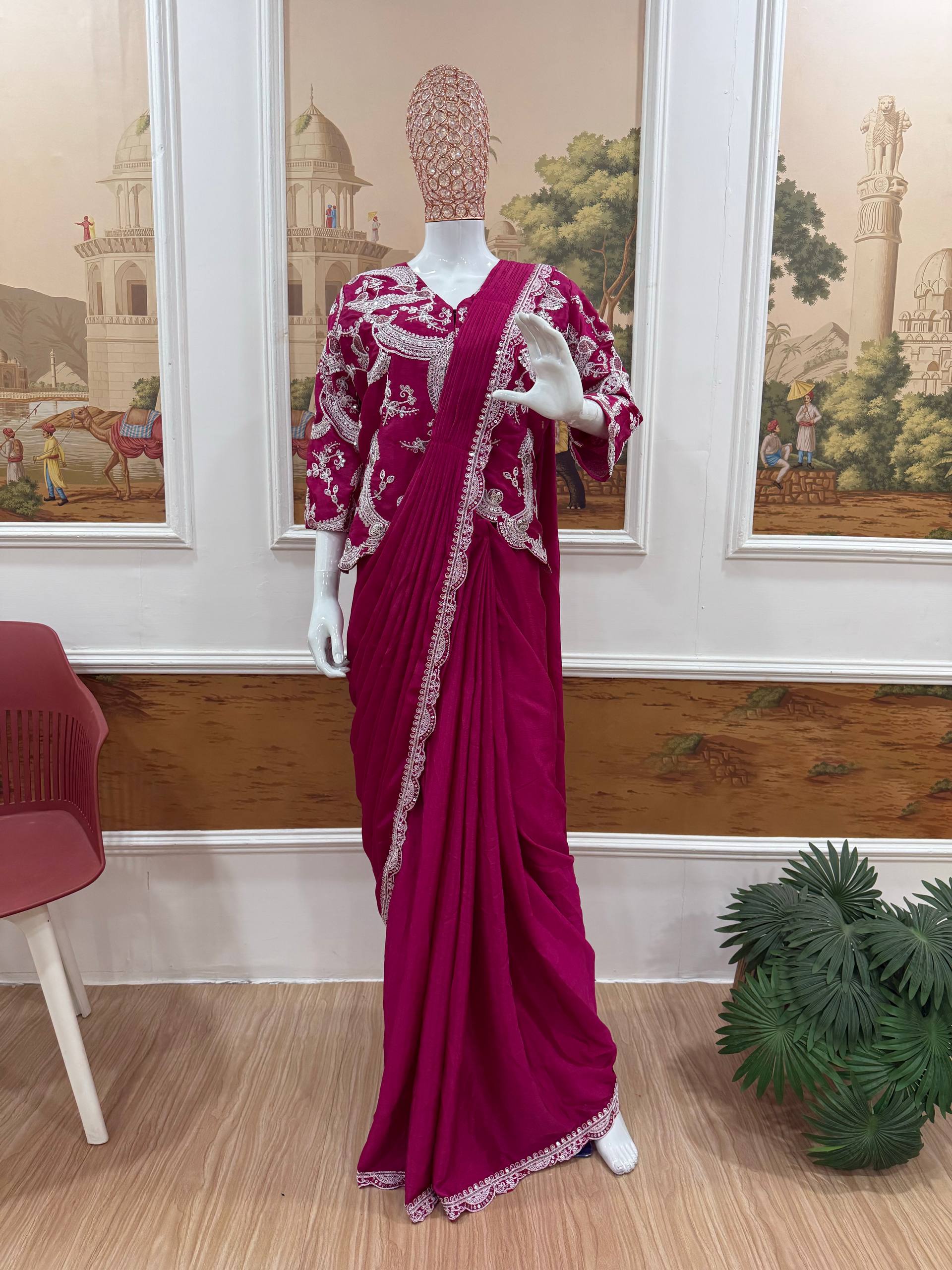 Designer Ready-to-Wear Saree with Heavy Embroidered Jacket Blouse