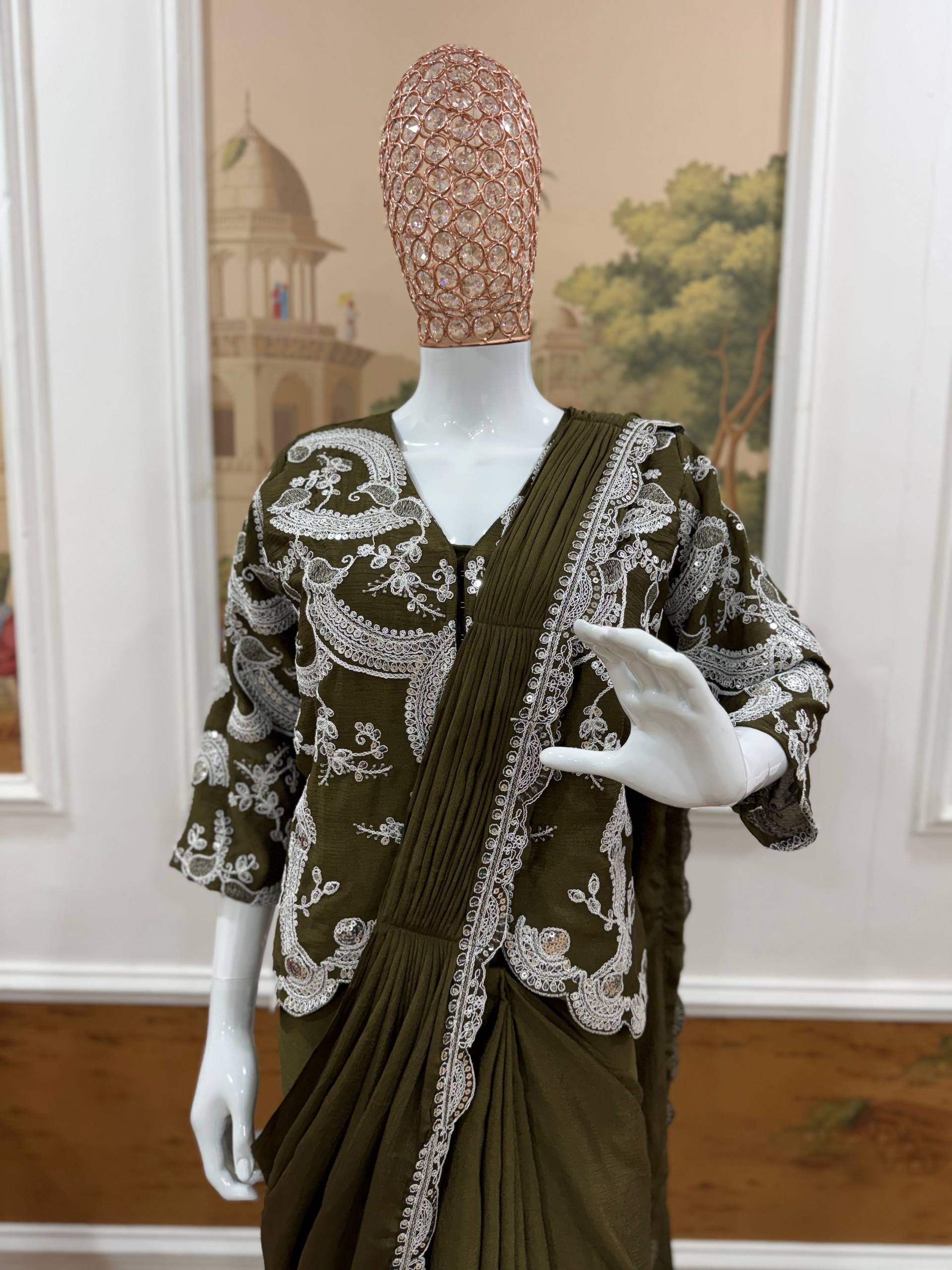 Designer Ready-to-Wear Saree with Heavy Embroidered Jacket Blouse