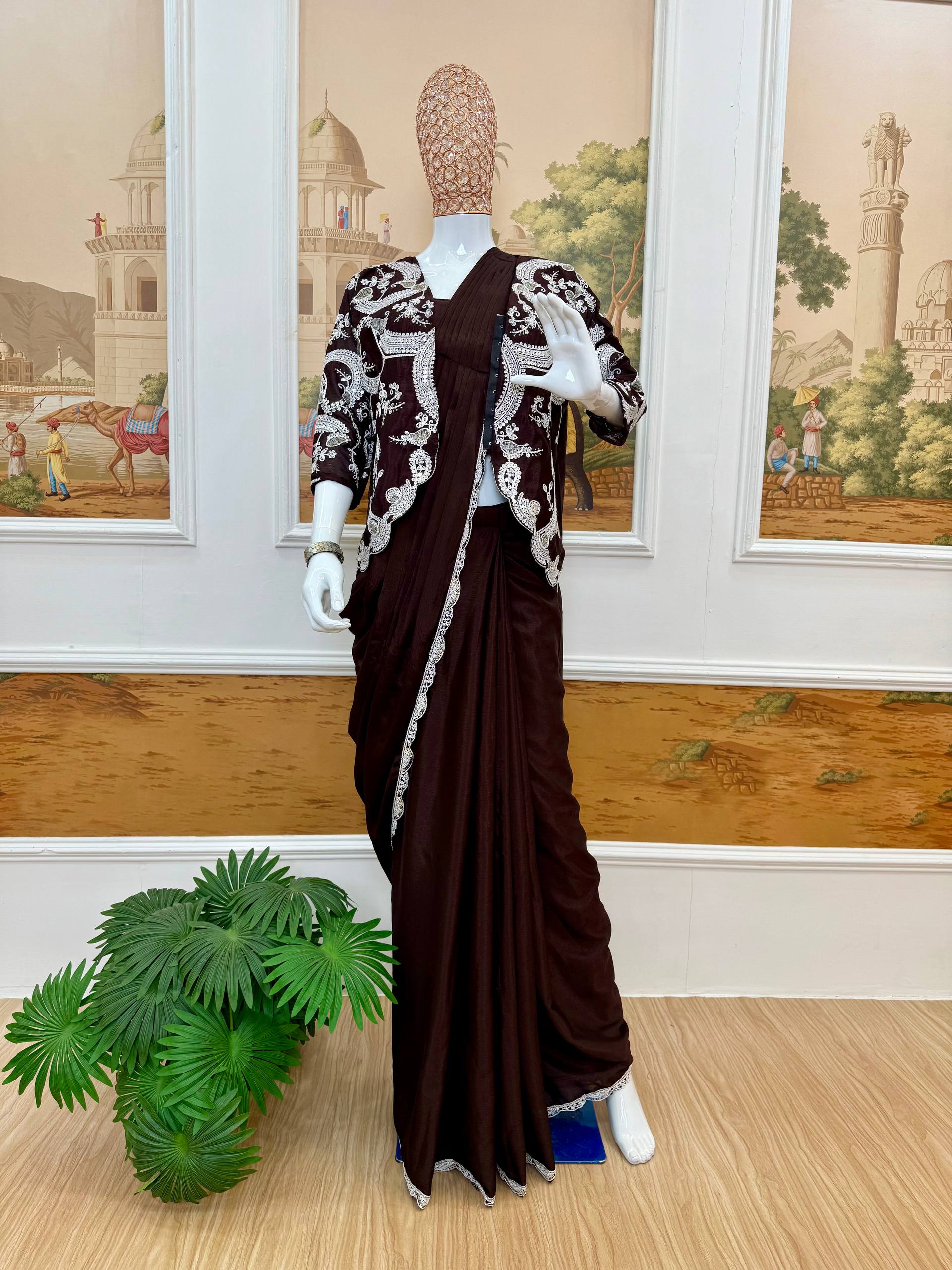 Designer Ready-to-Wear Saree with Heavy Embroidered Jacket Blouse