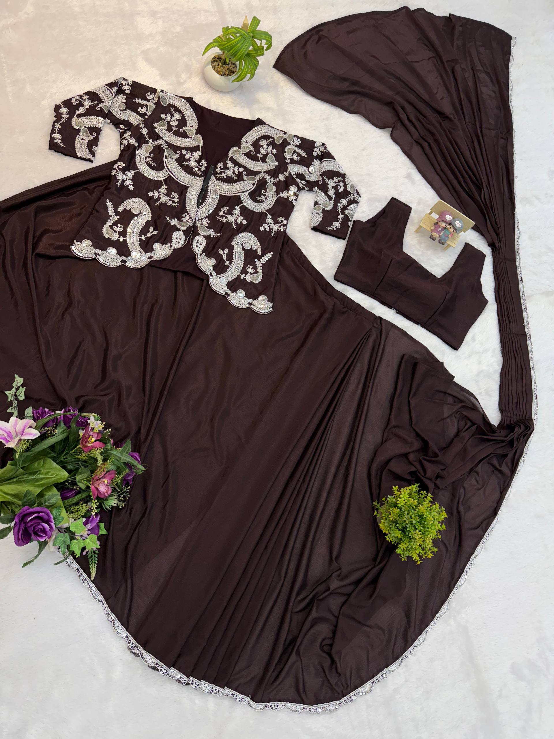 Designer Ready-to-Wear Saree with Heavy Embroidered Jacket Blouse