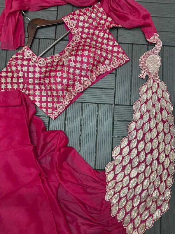 Designer Red Ready-To-Wear Saree with Mirror Embroidery Blouse