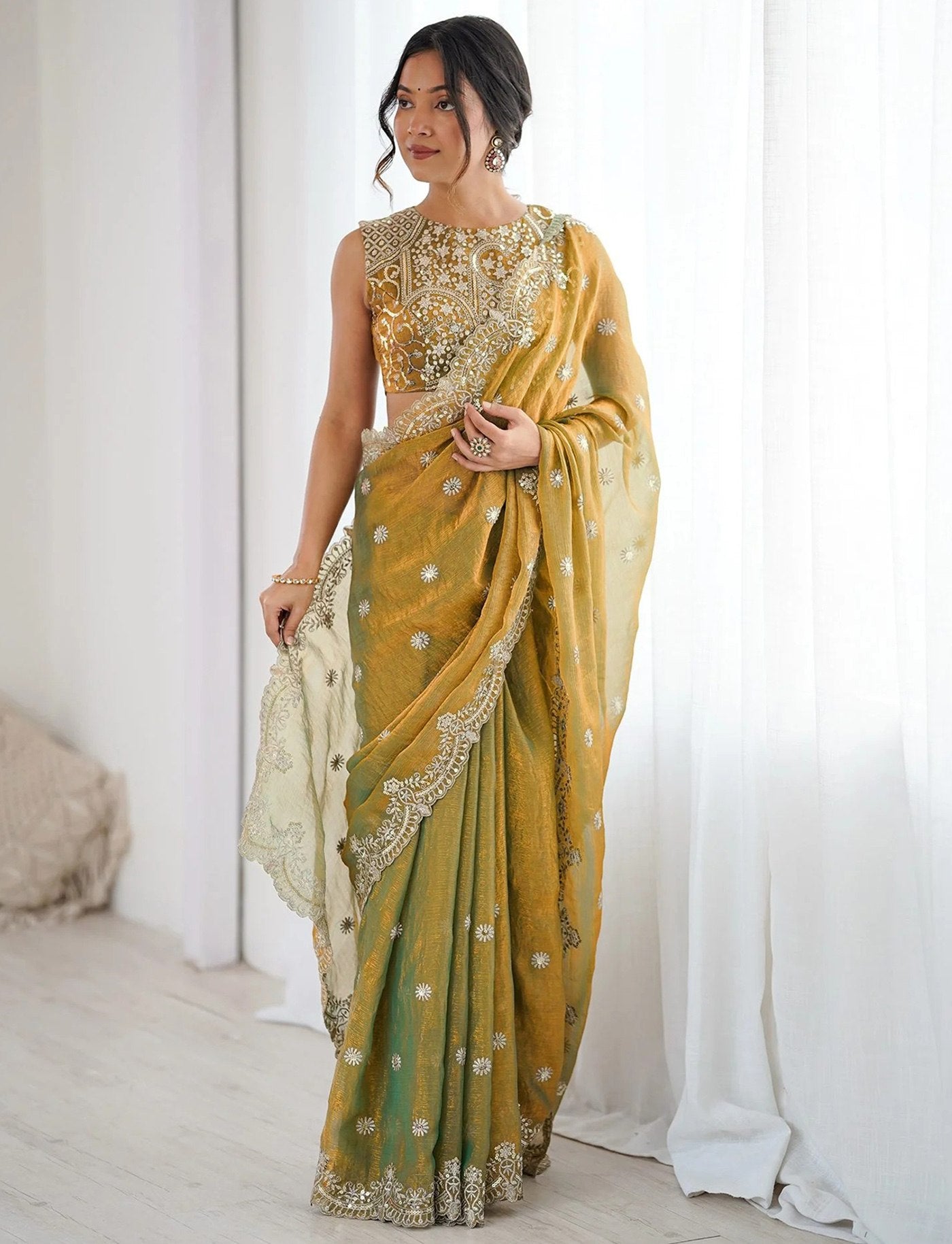 Luxury Party Wear Saree with Rich Embroidery & Blouse