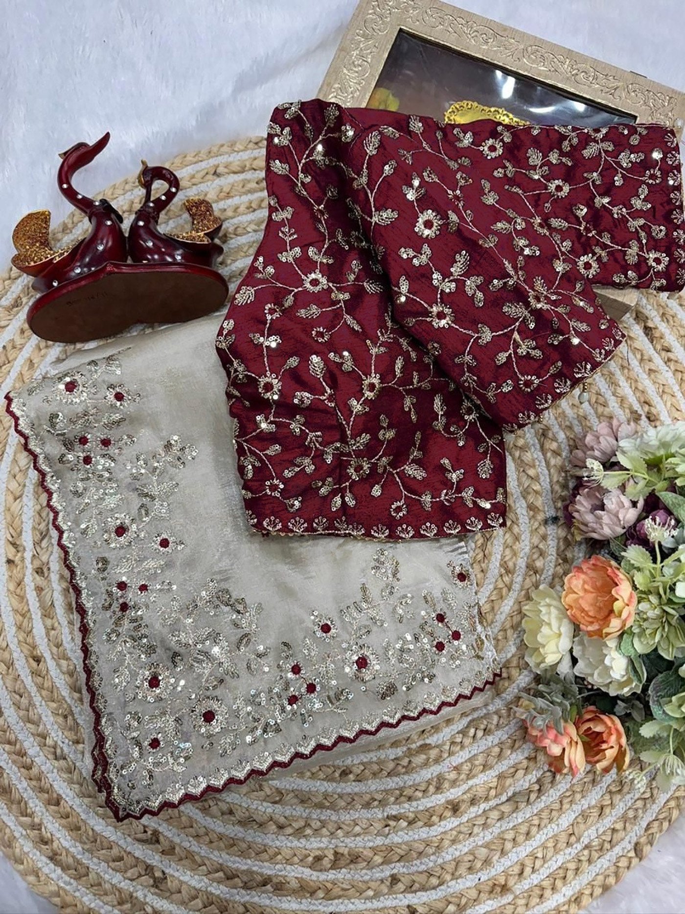 Premium Ivory Saree with Heavy Border Embroidery – Festive Wear