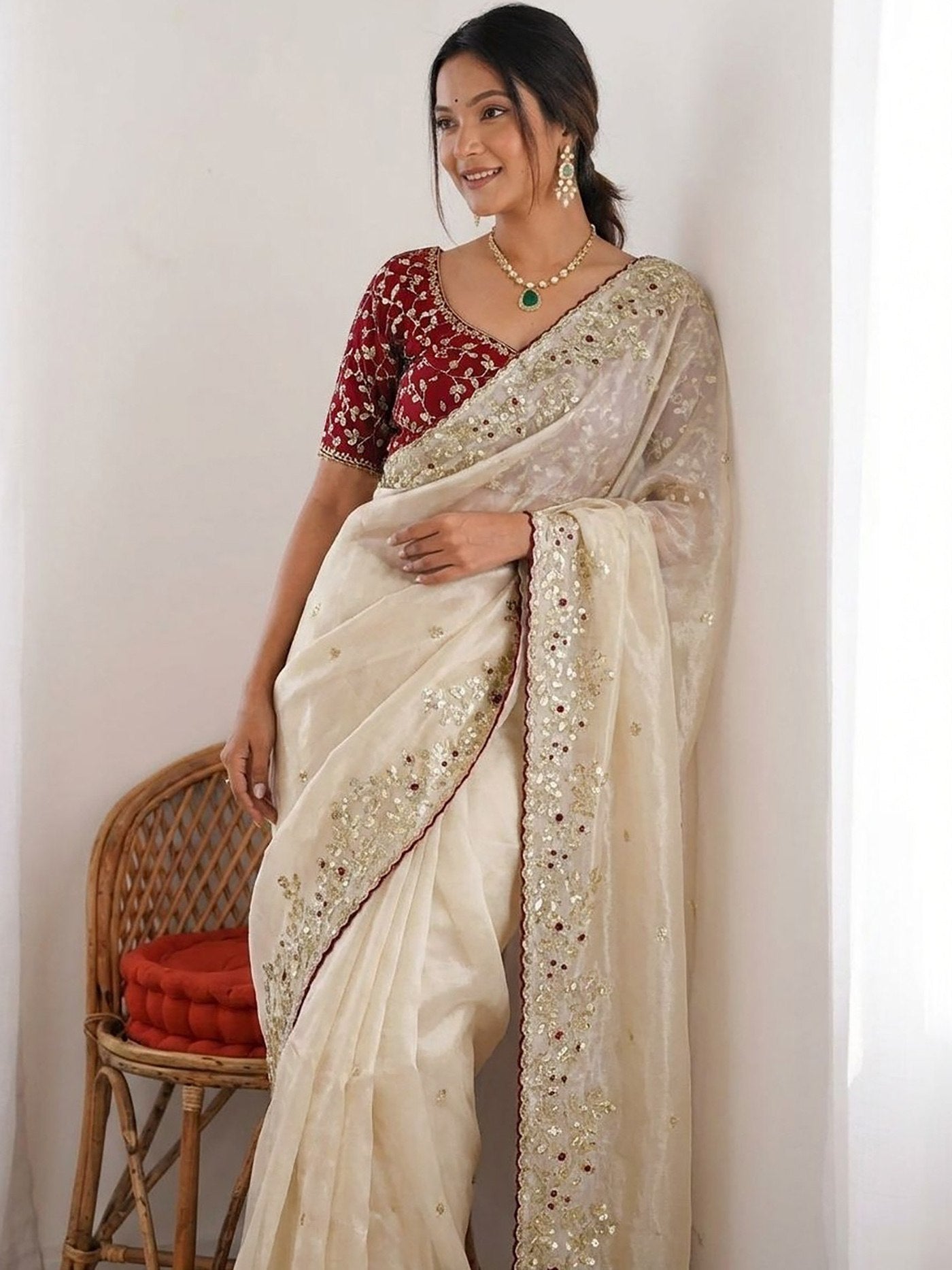Premium Ivory Saree with Heavy Border Embroidery – Festive Wear