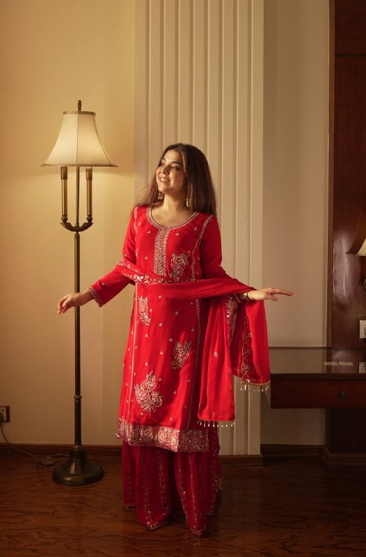 Elegant Red Embroidered Kurti Plazzo Set with Dupatta for Festive & Party Wear