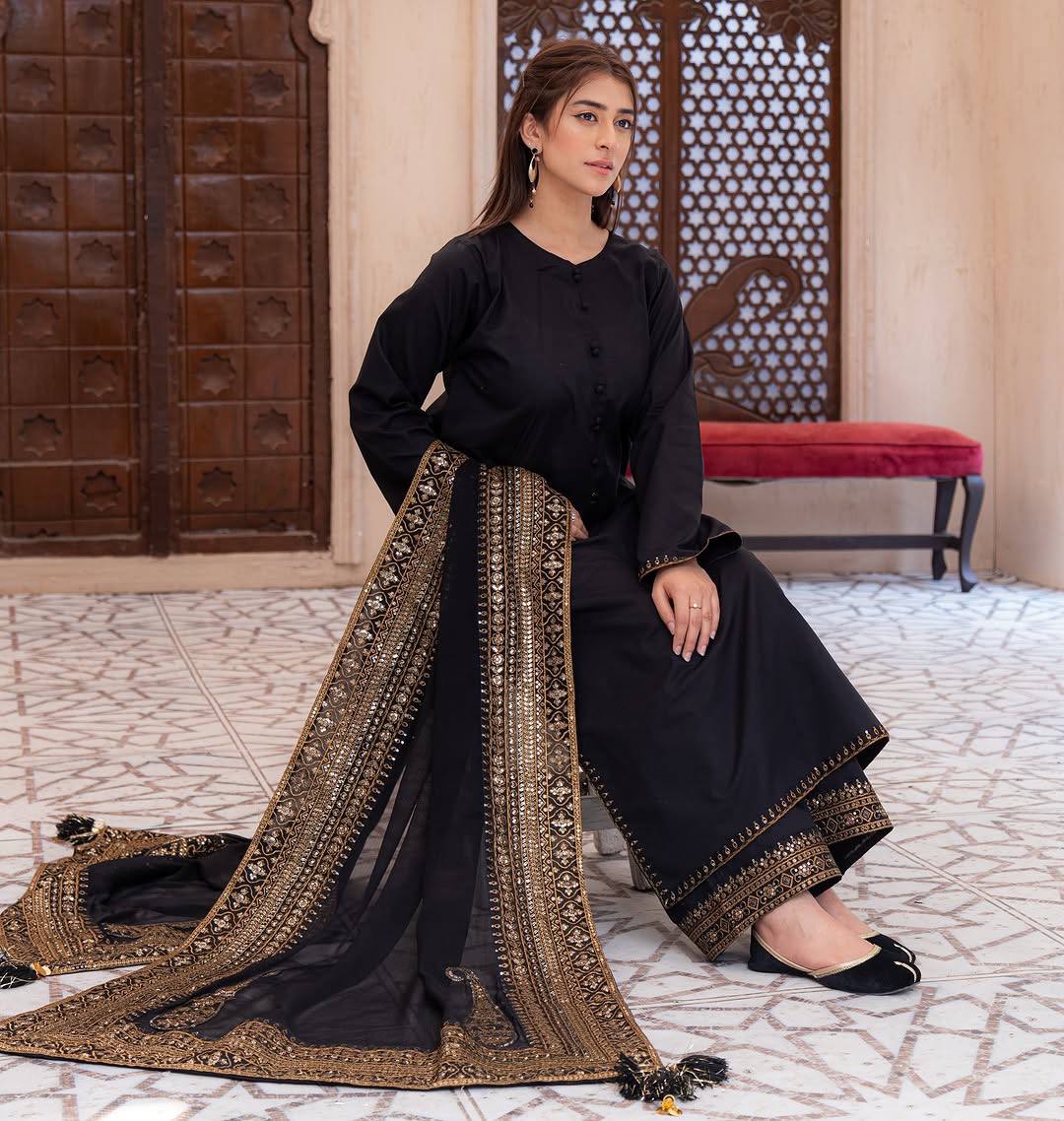 Kalashri – Royal Black Embroidered Sharara Set