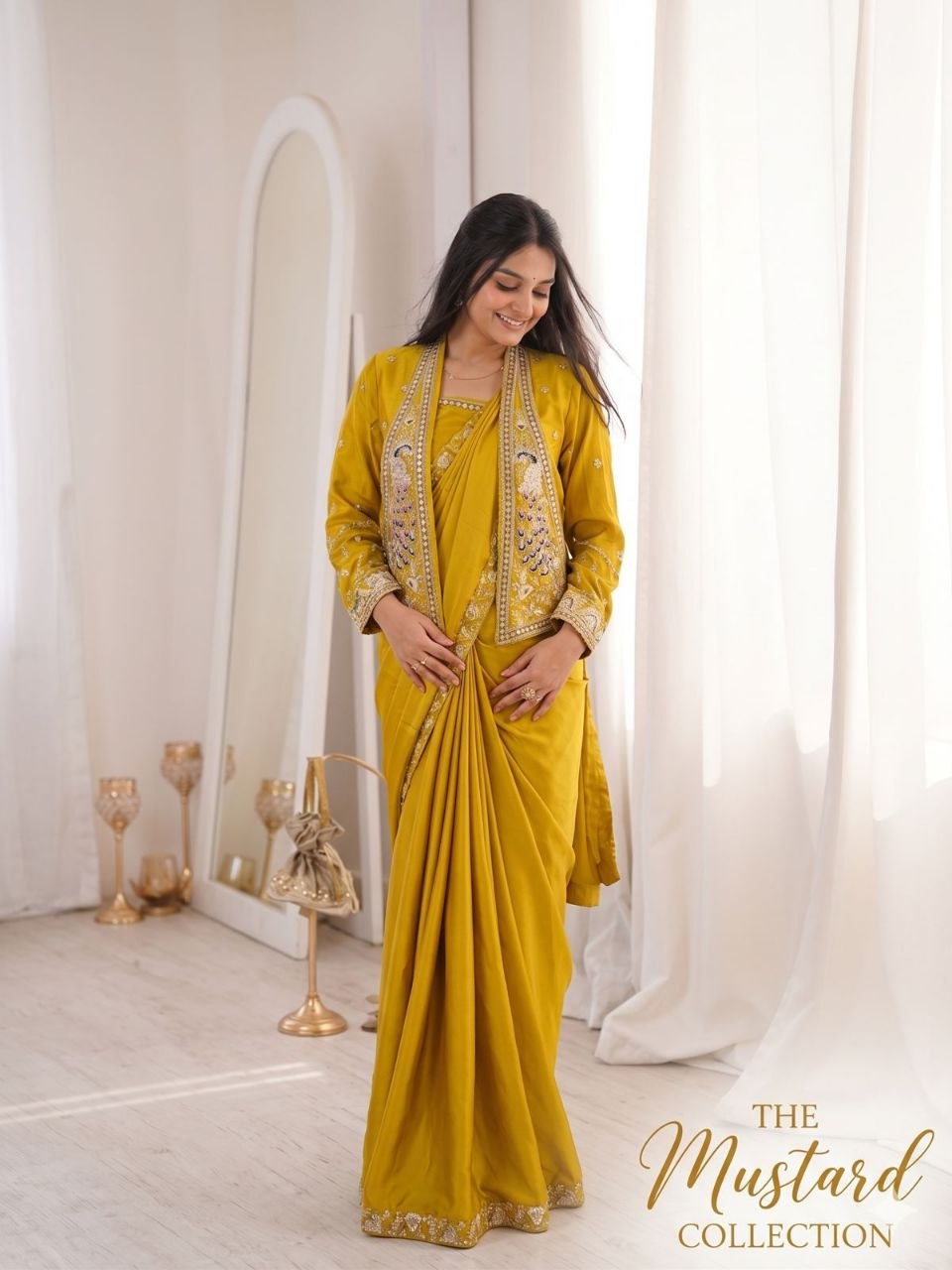 Mustard Elegance Ready-To-Wear Saree Set 💛