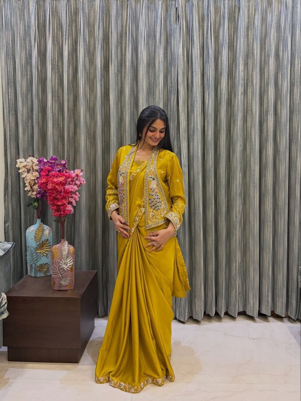Mustard Elegance Ready-To-Wear Saree Set 💛