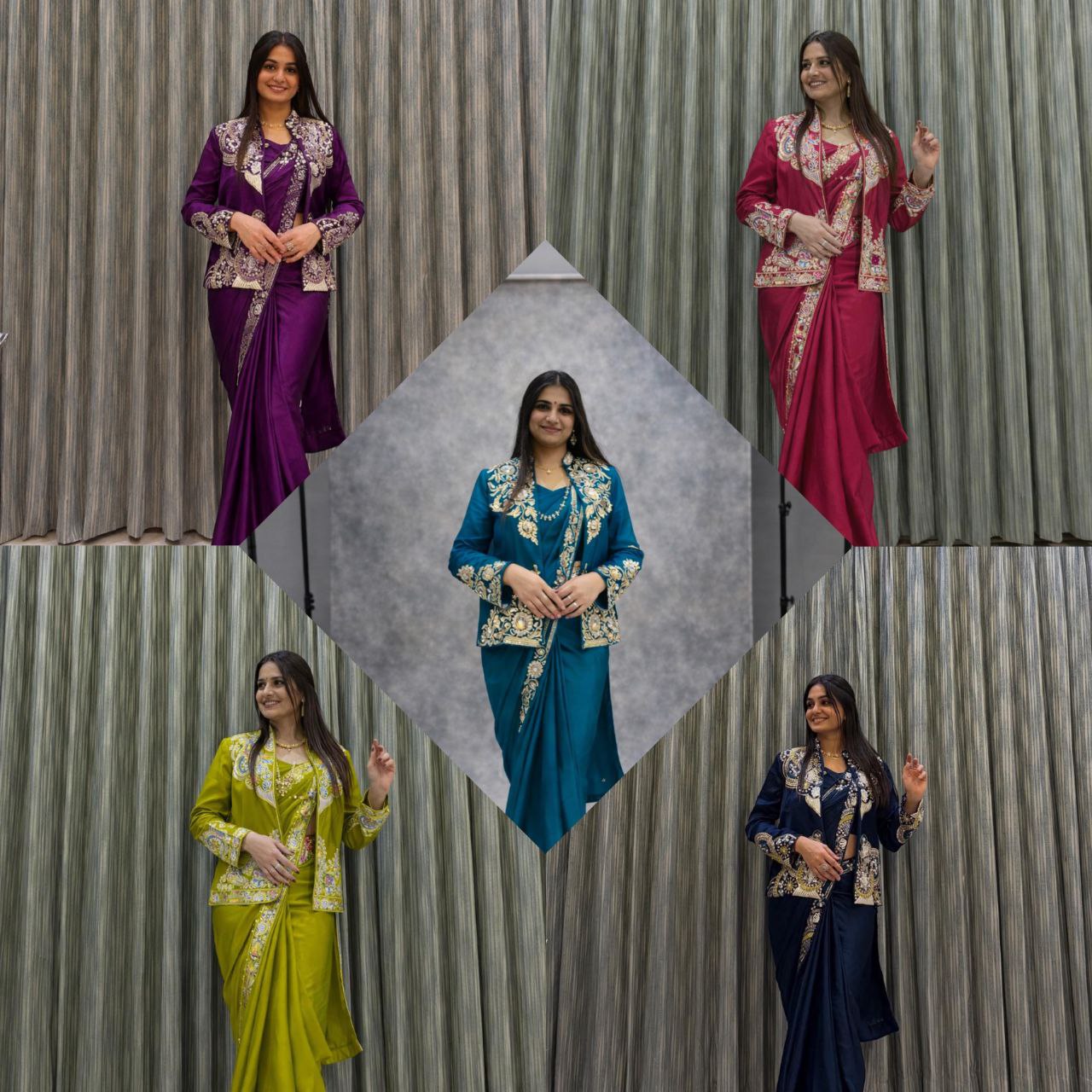 Premium Designer Koti Style Ready-To-Wear Saree Collection | Heavy Embroidery Party Wear Saree Set