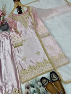Luxury Peach Kurta Palazzo Set with Intricate Embroidery