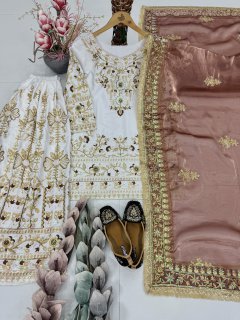 Luxury Ivory Embroidered Kurta Palazzo Set with Designer Dupatta