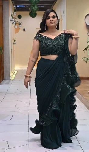 Elegant Ruffle Saree with Sequin Blouse – Party Wear Collection READY To WEAR SAREE