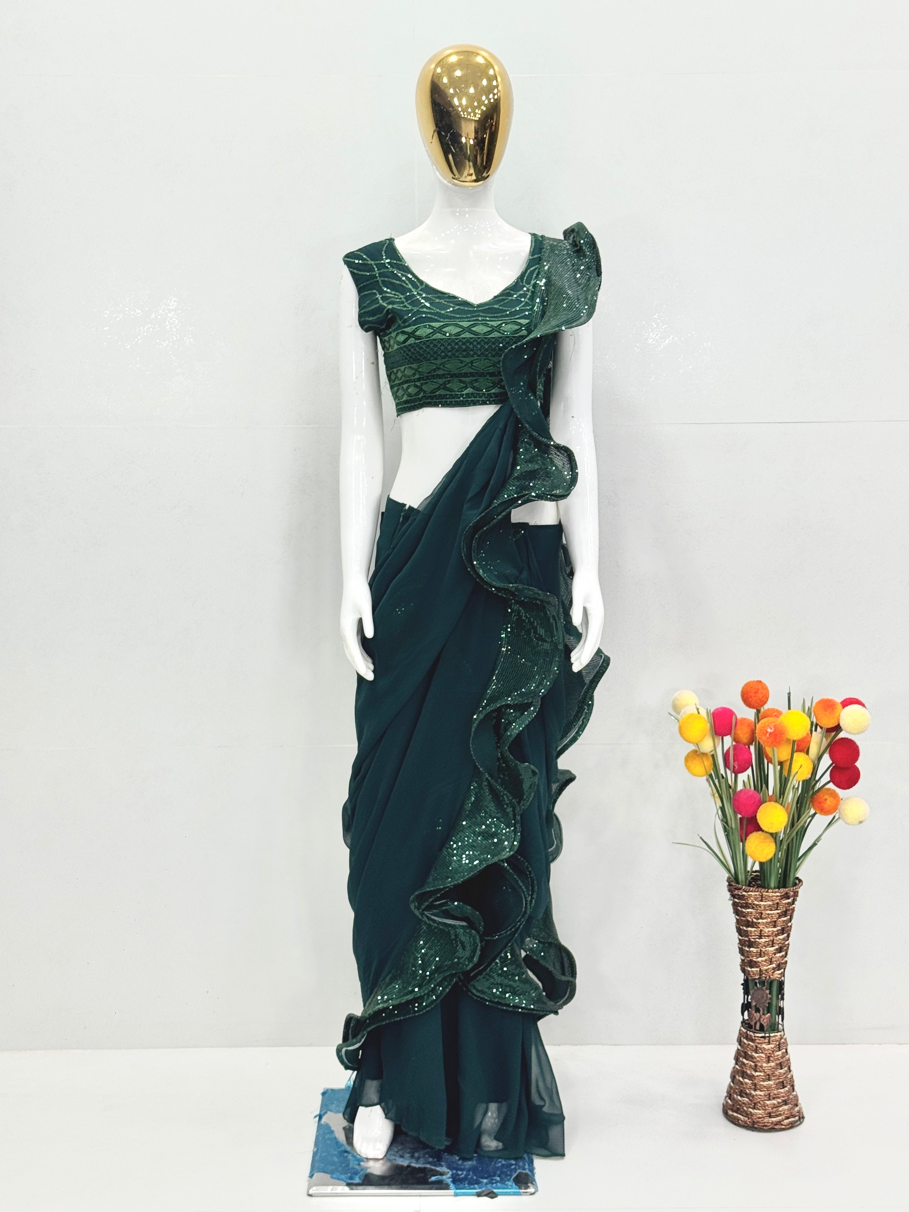 Elegant Ruffle Saree with Sequin Blouse – Party Wear Collection READY To WEAR SAREE