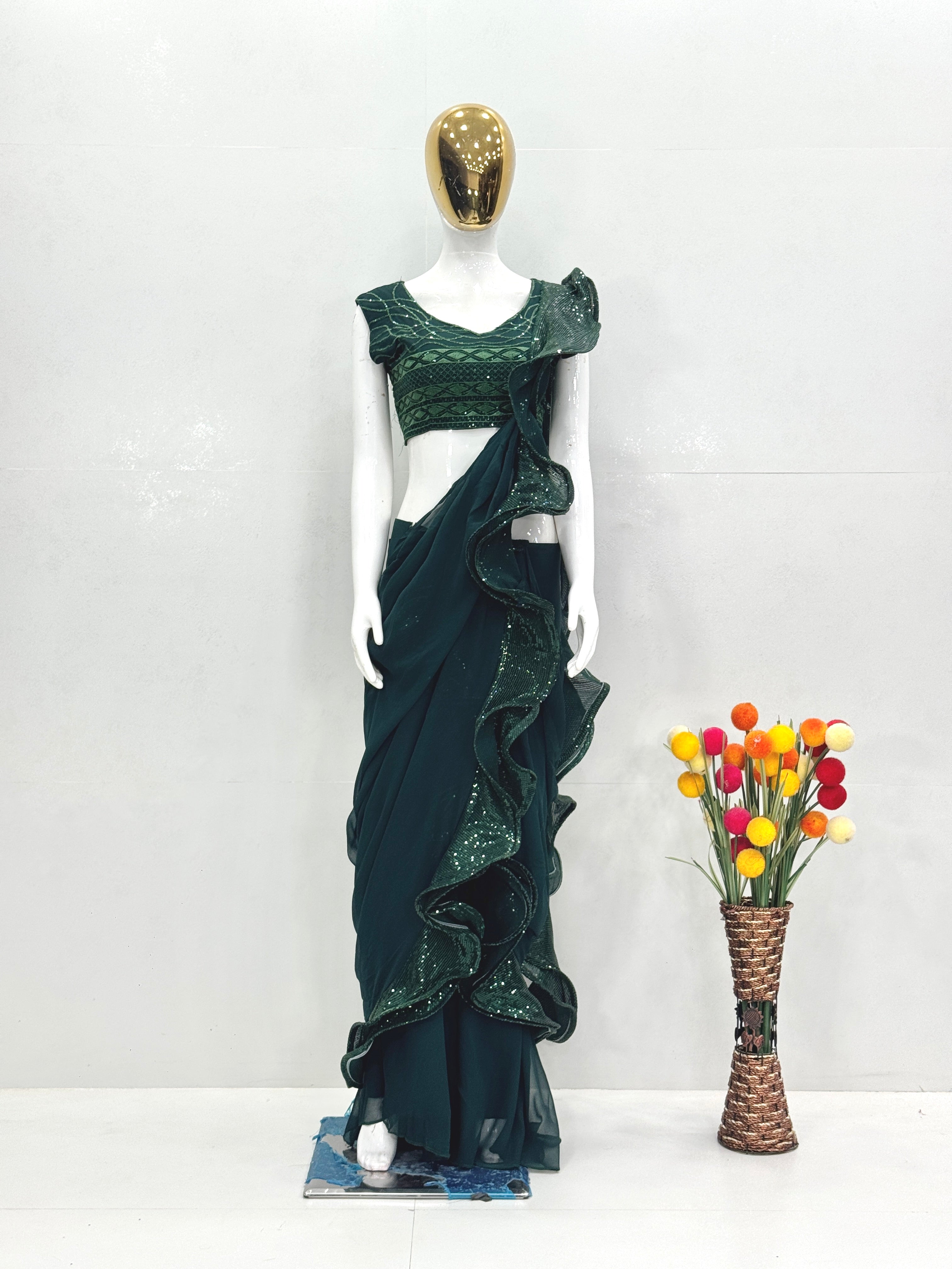Elegant Ruffle Saree with Sequin Blouse – Party Wear Collection READY To WEAR SAREE
