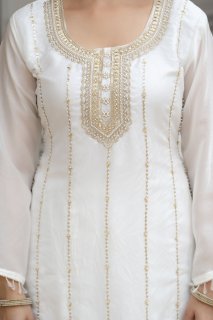 Elegant Off White Embroidered Kurti Plazzo Set with Dupatta | Designer Ethnic Wear for Women