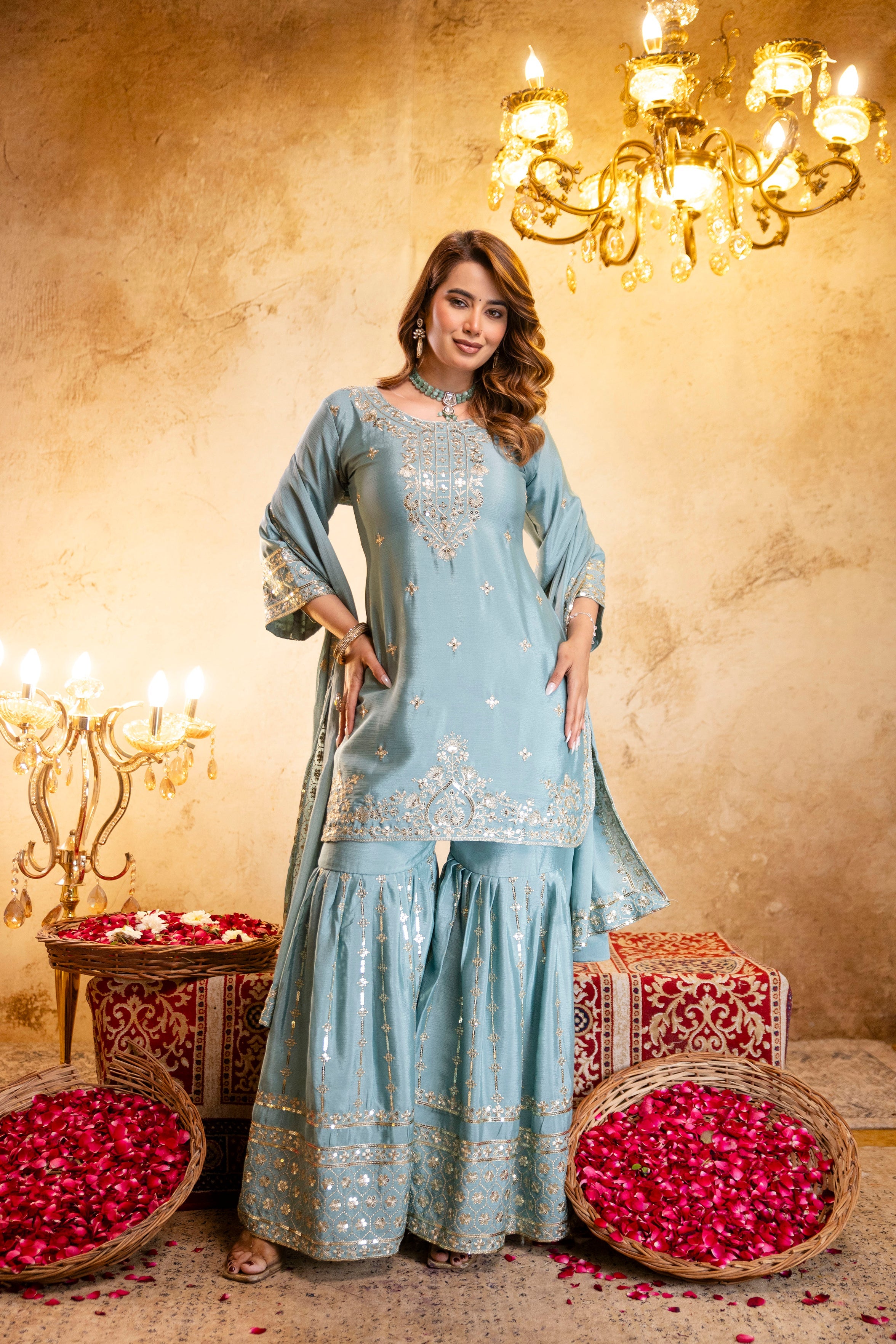 Premium Pastel Blue Kurta Set with Dupatta – Festive Collection