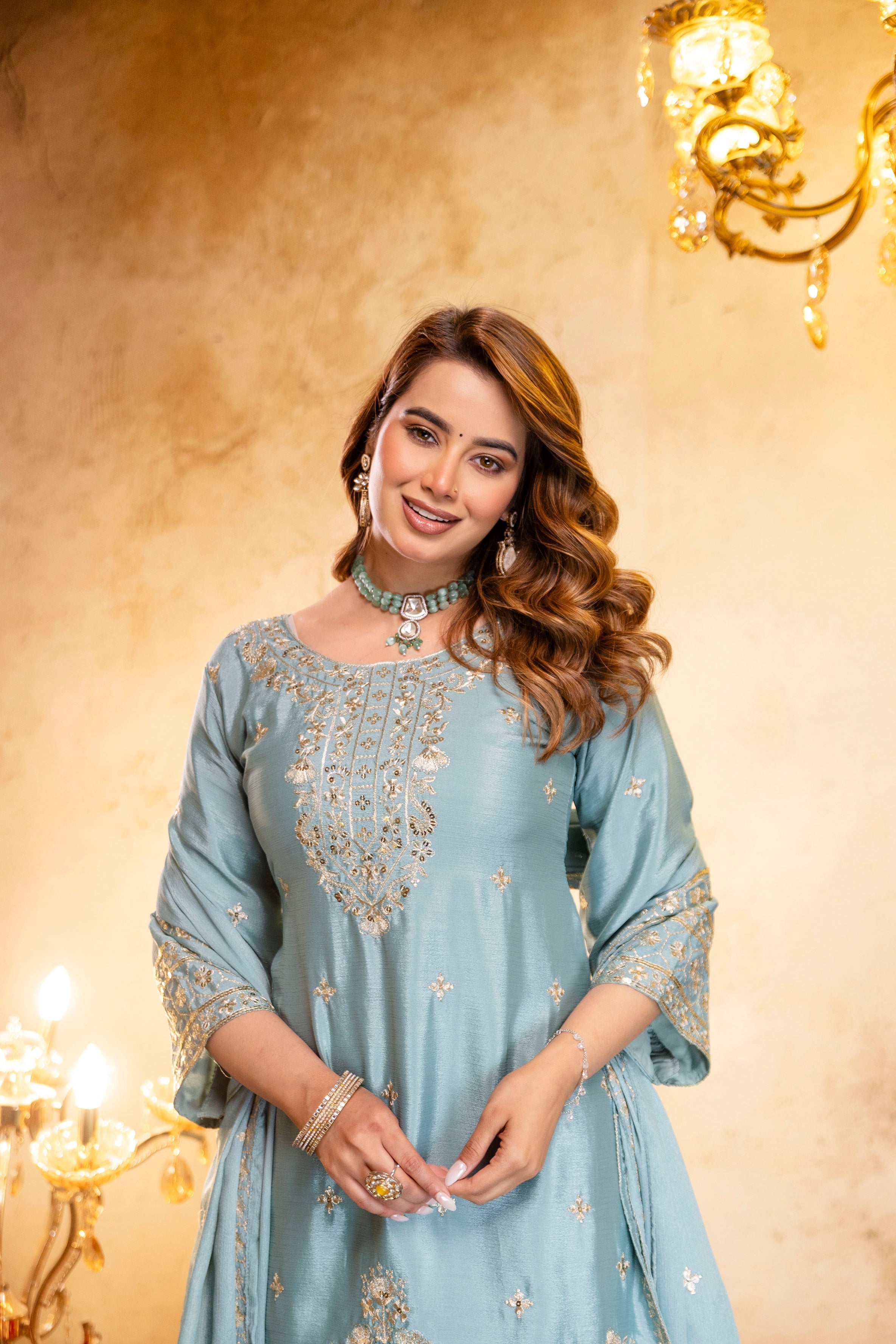 Premium Pastel Blue Kurta Set with Dupatta – Festive Collection