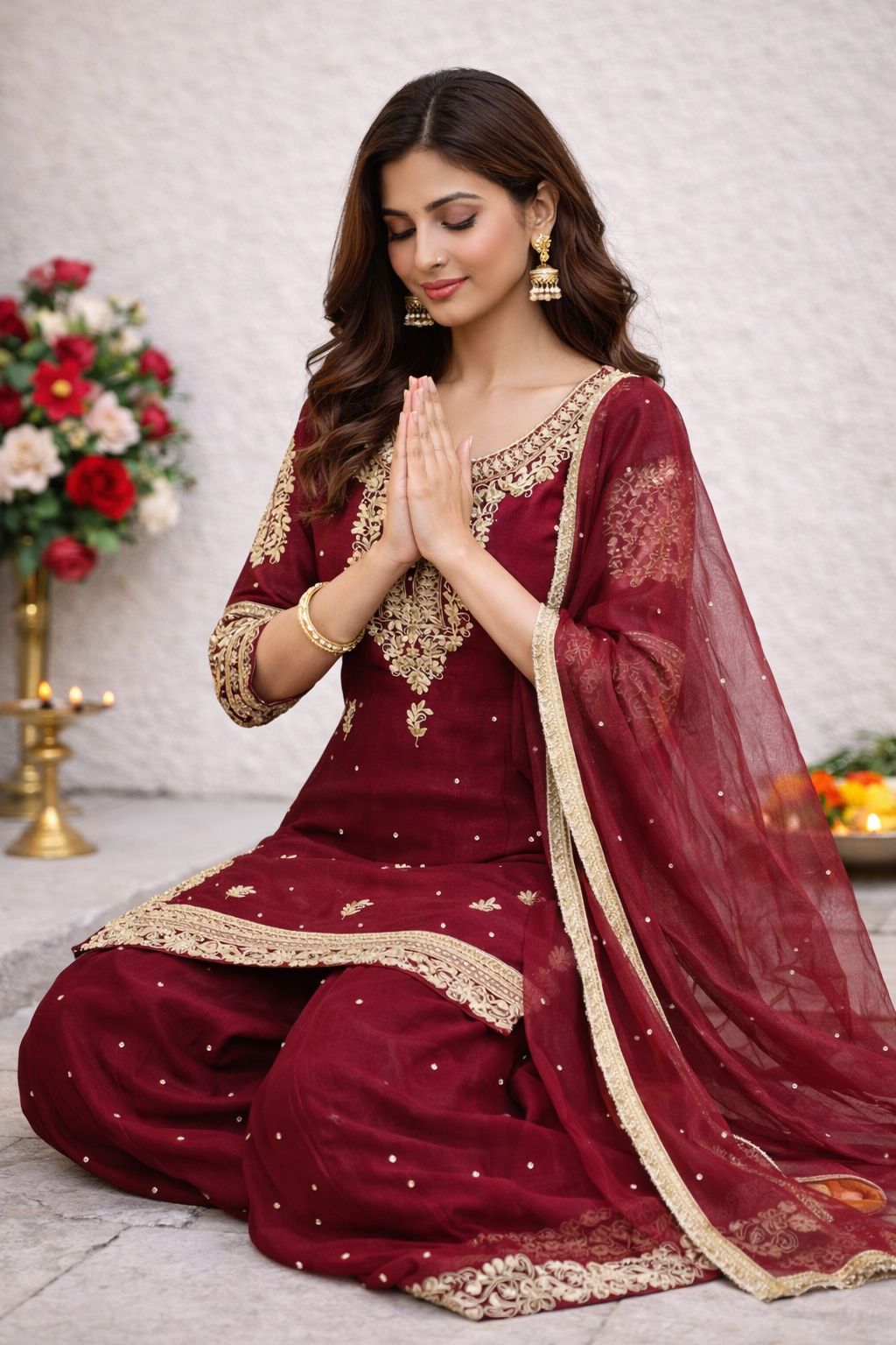 New Đěsigner Party Wear Look Pur Gmy Silk Top Plazzo & Dupatta Set