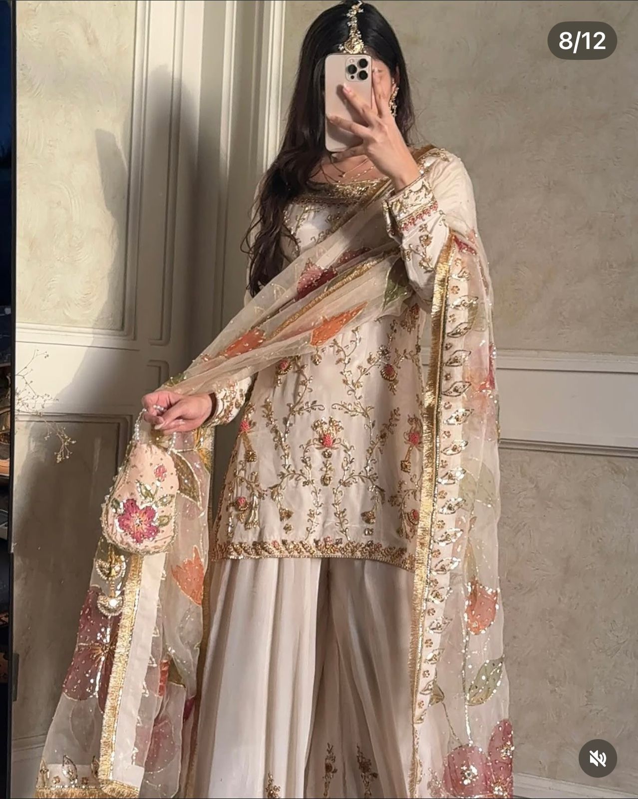 Luxury Embroidered Chinon Silk Kurta Palazzo Set with Designer Dupatta