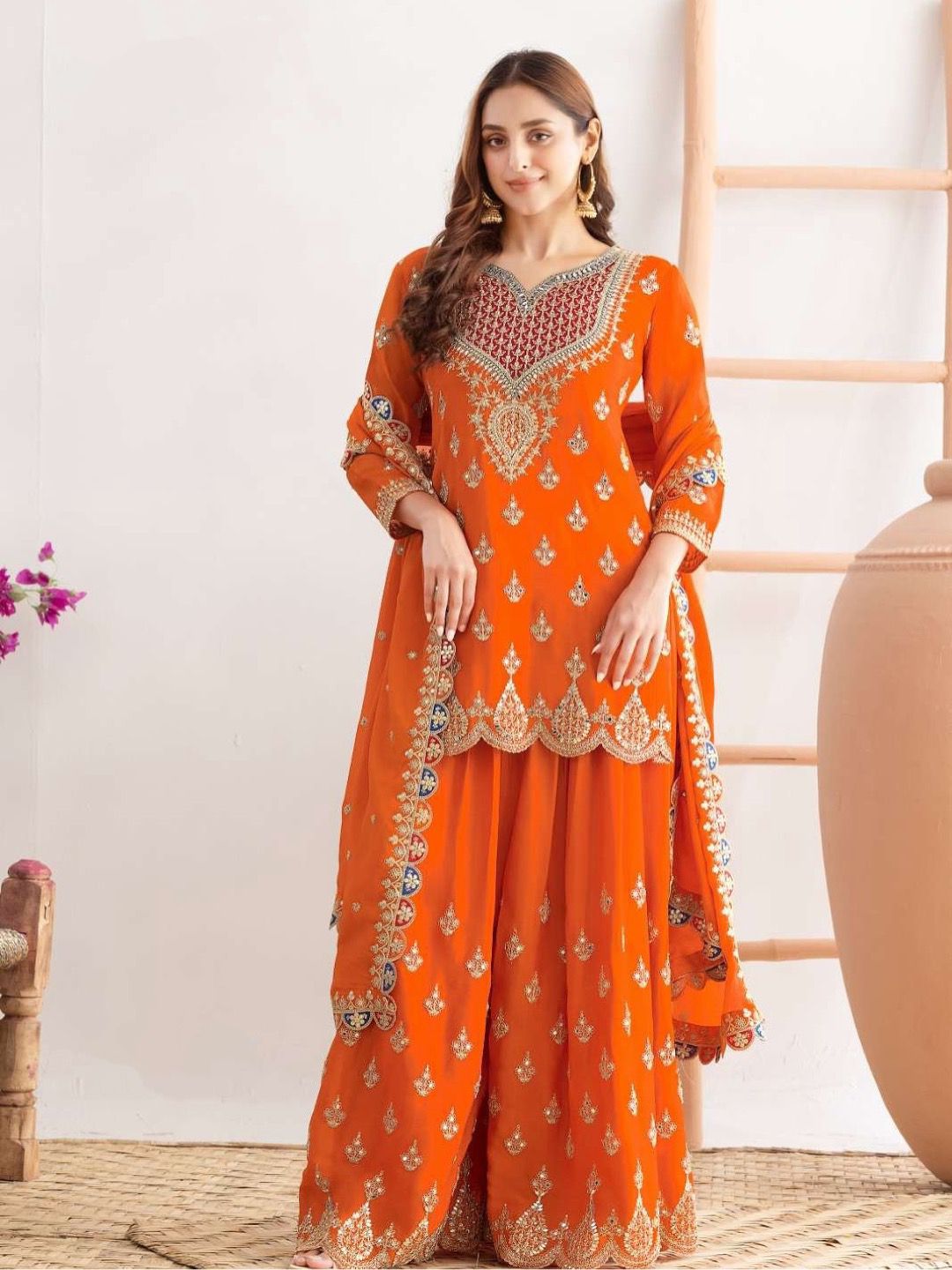 New Designer Party Sharara Suit & Dupatta Set              FULLY STITCHED