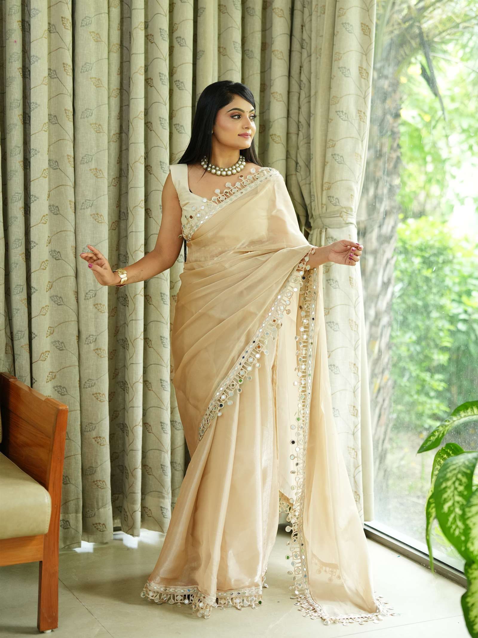 Premium Saree with Mirror Lace Border | Festive & Wedding Wear