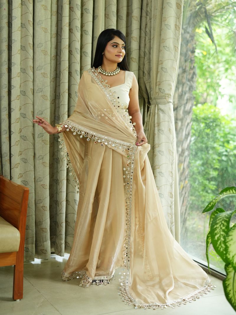 Premium Saree with Mirror Lace Border | Festive & Wedding Wear