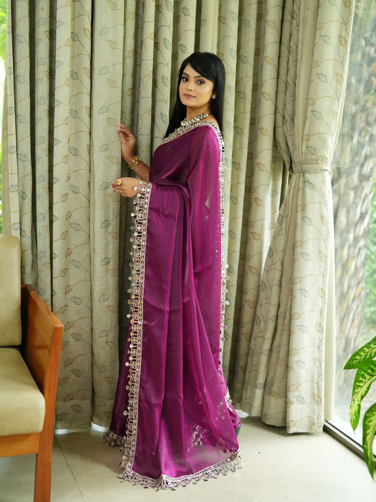 Premium Saree with Mirror Lace Border | Festive & Wedding Wear