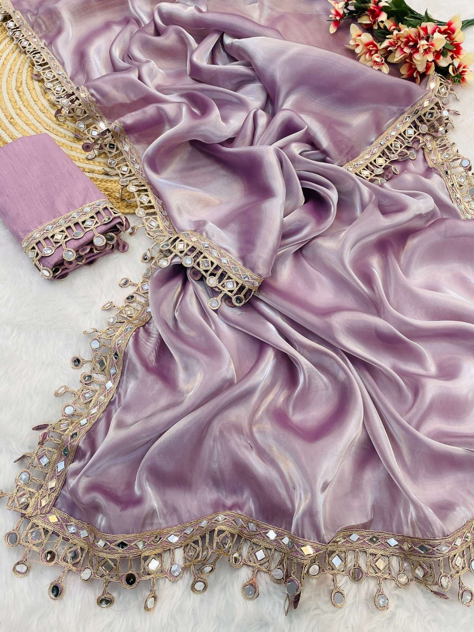 Premium Saree with Mirror Lace Border | Festive & Wedding Wear